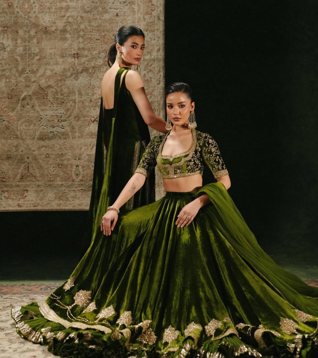 Mihha Pure Velvet Mehndi Colour Wedding Outfit
