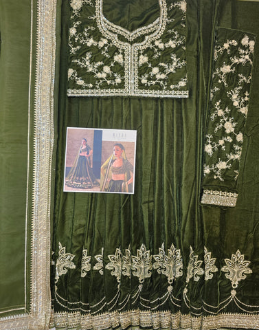 Mihha Pure Velvet Mehndi Colour Wedding Outfit