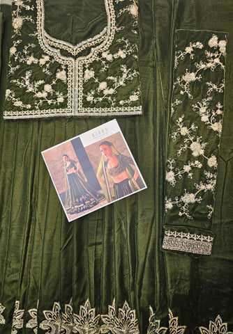 Mihha Pure Velvet Mehndi Colour Wedding Outfit