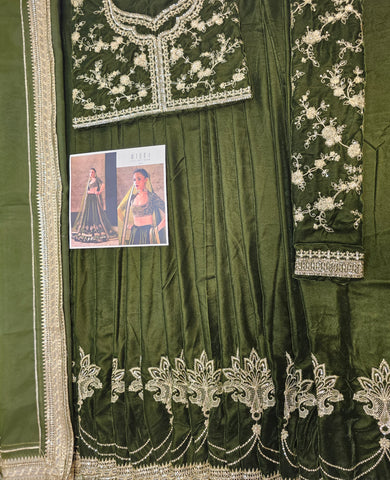 Mihha Pure Velvet Mehndi Colour Wedding Outfit