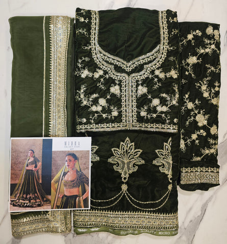 Mihha Pure Velvet Mehndi Colour Wedding Outfit