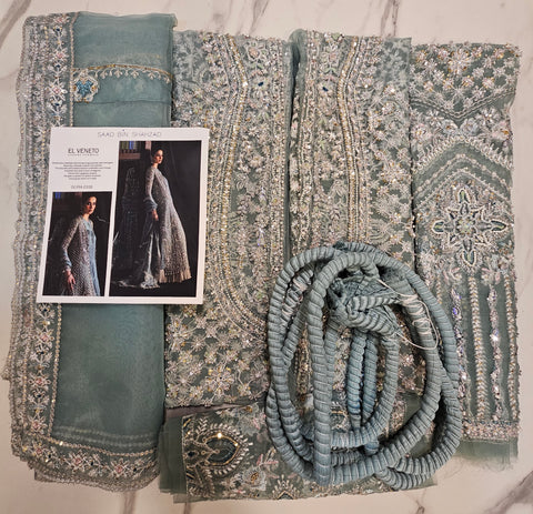 Saad Bin Shahzad Bridal Couture 2026 Light Sea Green Open Shirt
