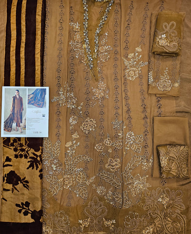 MariaB Luxury Chiffon 2026 Mustard Katha Palachi Shawl