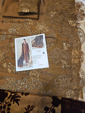 MariaB Luxury Chiffon 2026 Mustard Katha Palachi Shawl