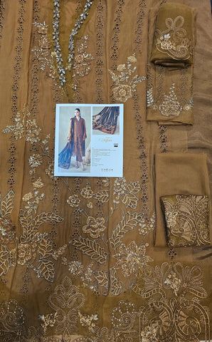 MariaB Luxury Chiffon 2026 Mustard Katha Palachi Shawl