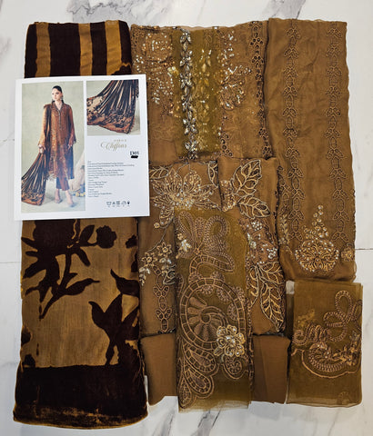 MariaB Luxury Chiffon 2026 Mustard Katha Palachi Shawl