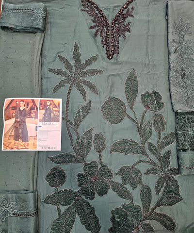 MariaB Luxury Chiffon 2026 Latest Bottle Green Velvet laser work