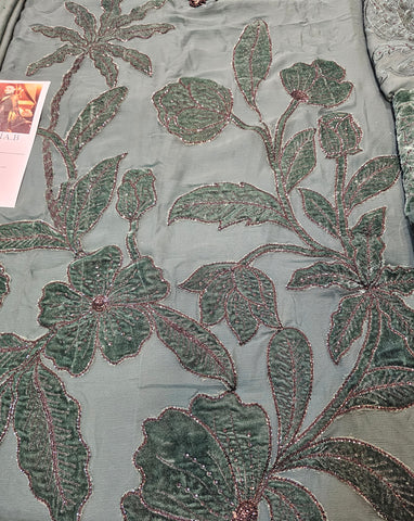 MariaB Luxury Chiffon 2026 Latest Bottle Green Velvet laser work