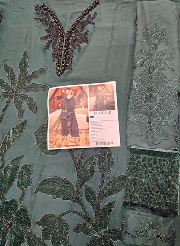 MariaB Luxury Chiffon 2026 Latest Bottle Green Velvet laser work
