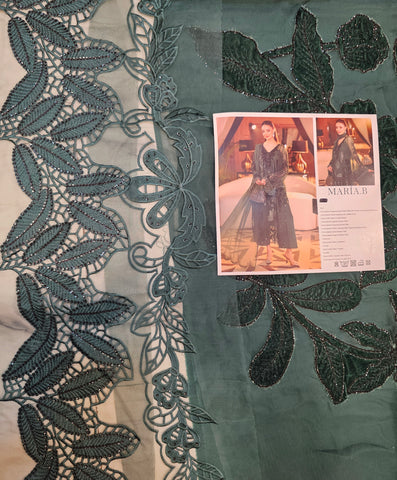 MariaB Luxury Chiffon 2026 Latest Bottle Green Velvet laser work