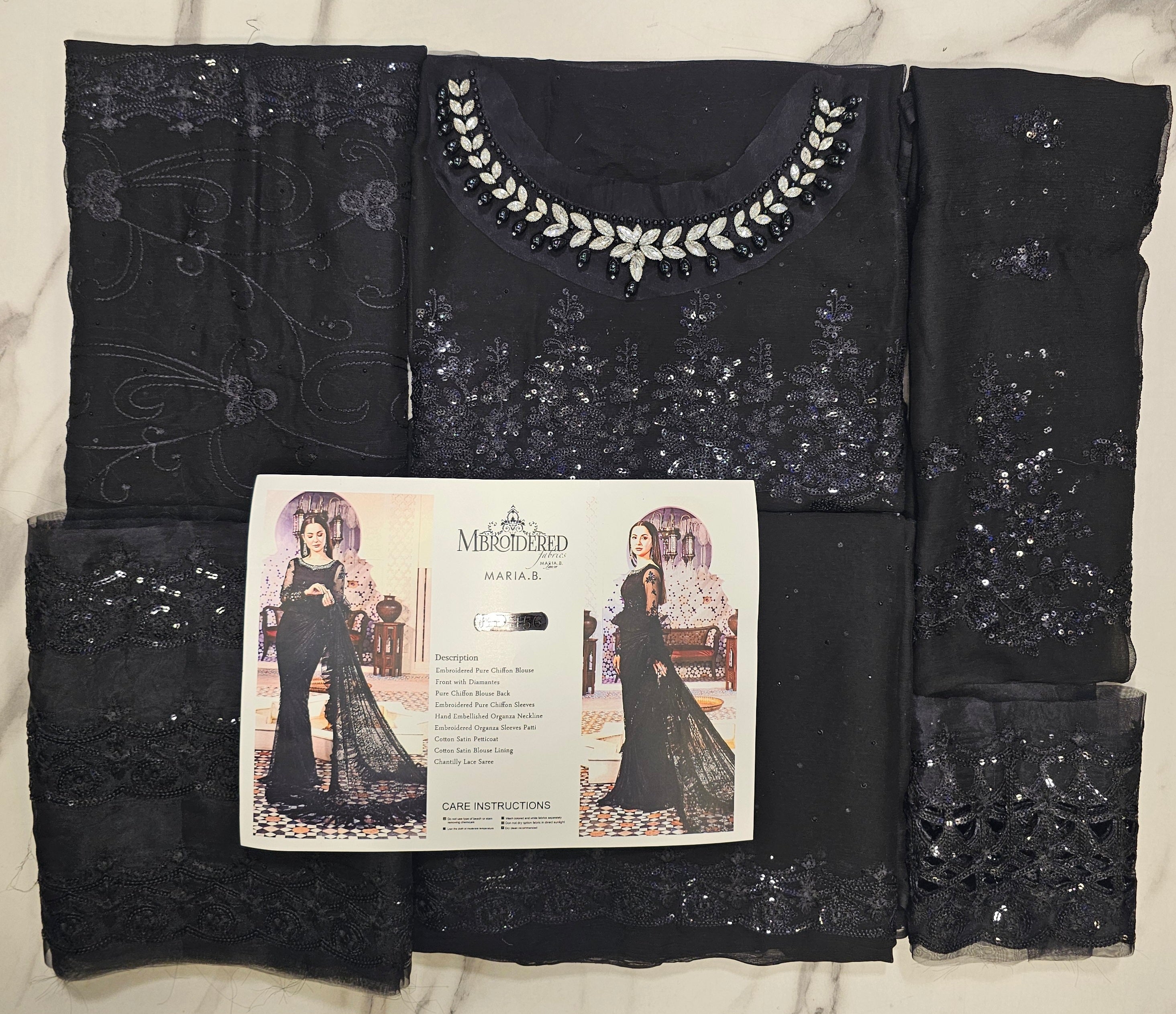 Mariab Wedding Edition Hit Code Pure Chiffon Saree Jet Black