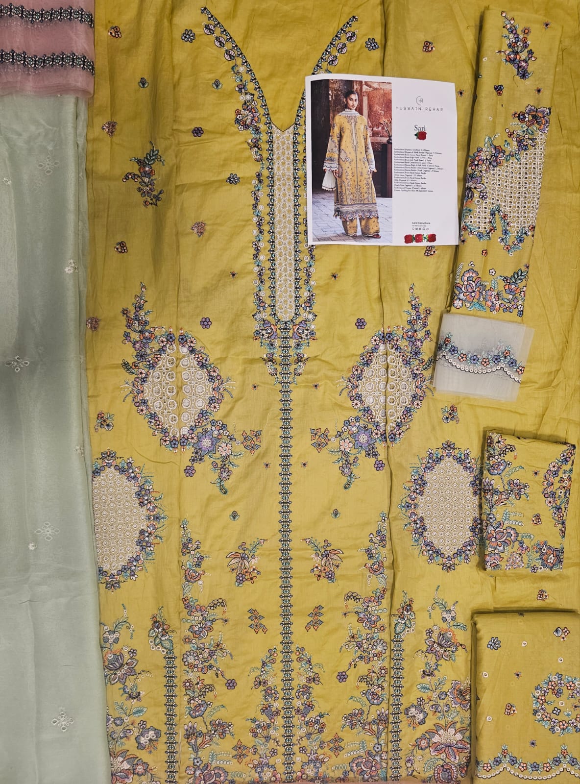 Hussain Rehar Luxury Lawn 2026 eid Ul Azha Hit Code Sari Honey Mustard Yellow