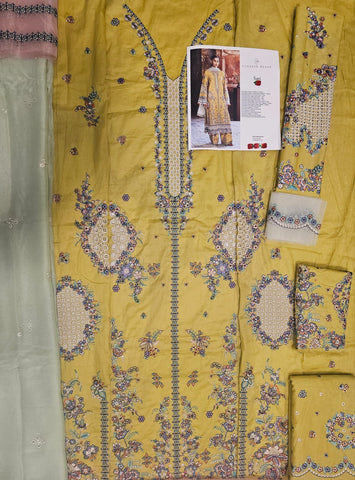 Hussain Rehar Luxury Lawn 2026 eid Ul Azha Hit Code Sari Honey Mustard Yellow