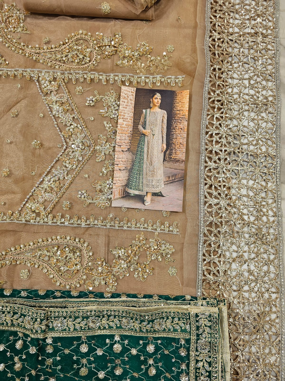 Mariab Brides Couture 2025 Hit Code D5 Green Jaal Chiffon Dupata