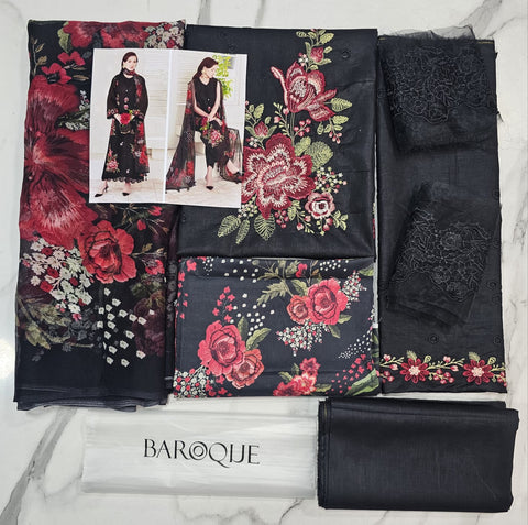 Baroque Embroidered Lawn 2026 Hit Code Black Multi Chiffon Digital Prints Dupata