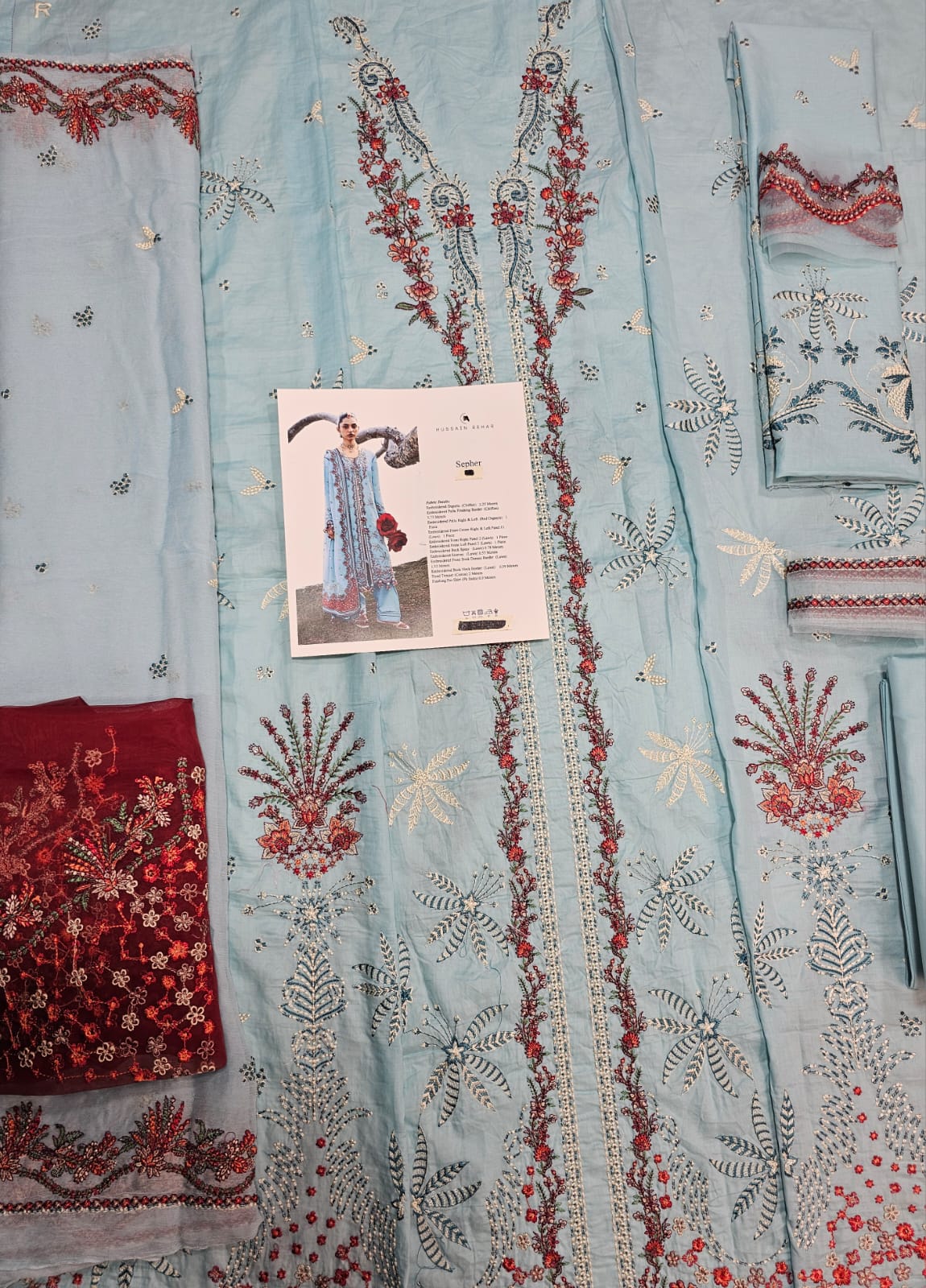 Hussain Rehar Luxury Lawn 2026 hit code Sky Aqua