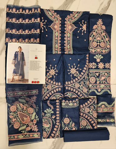 Hussain Rehar Luxury Lawn 2026 eid Ul Azha Hit Code Abi Navy Blue