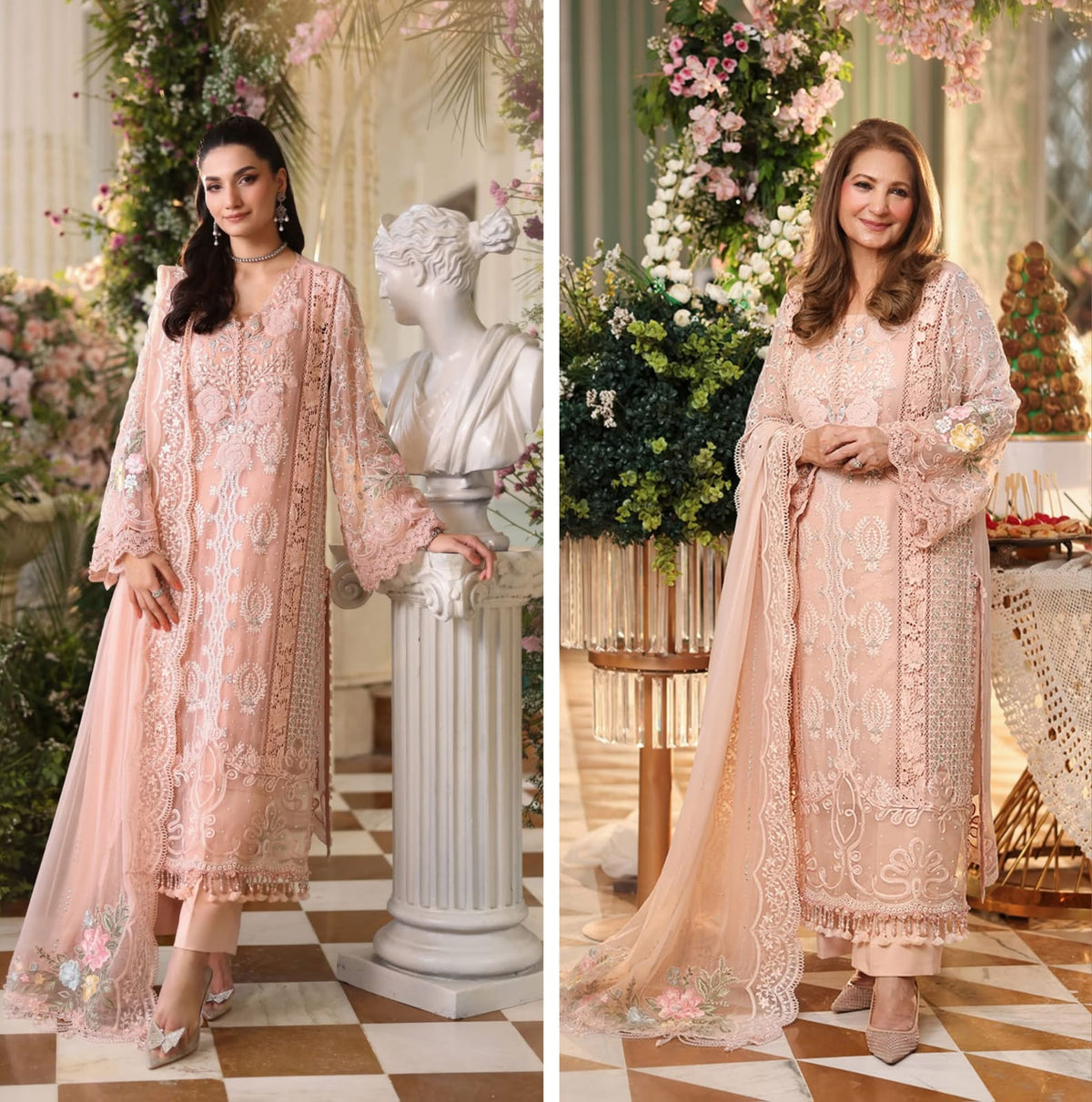 Mariab Luxury Chiffon Collection 2026 Hit Code D4 Pink peach