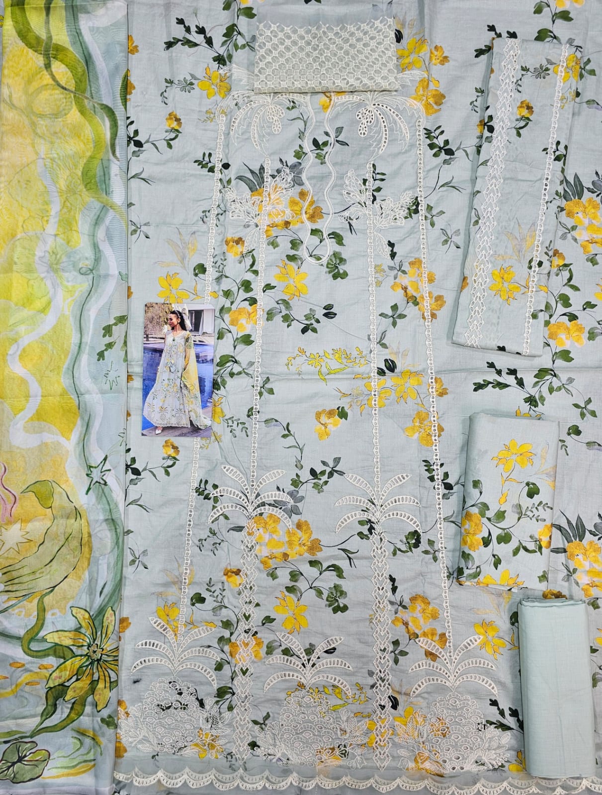 Crimson Luxury Lawn 2026 Hit Code 4B Aqua Pure Silk Dupata