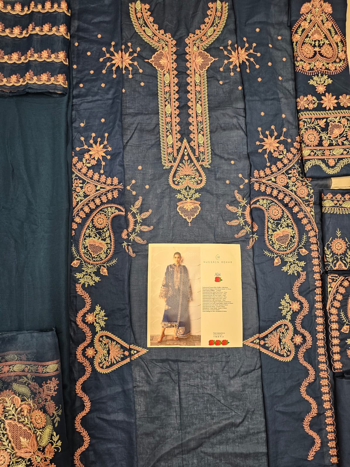 Hussain Rehar Luxury Lawn 2026 eid Ul Azha Hit Code Abi Navy Blue