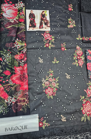 Baroque Embroidered Lawn 2026 Hit Code Black Multi Chiffon Digital Prints Dupata