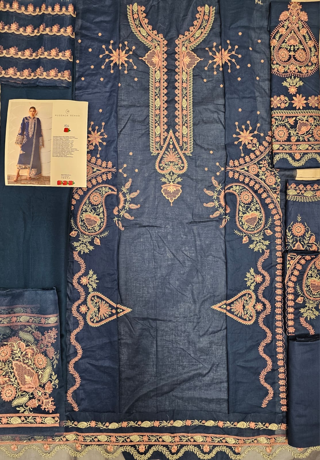 Hussain Rehar Luxury Lawn 2026 eid Ul Azha Hit Code Abi Navy Blue