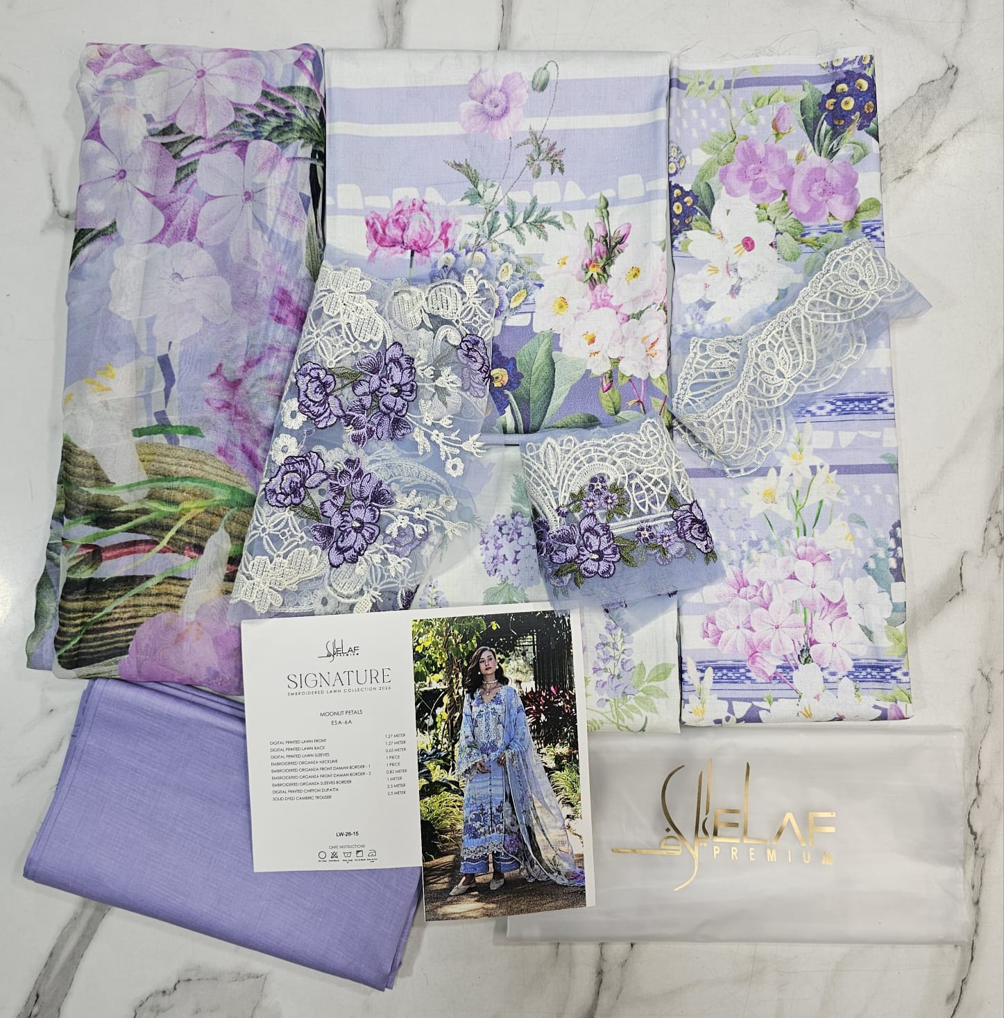 Elaf Signature Premium Embroidered Lawn 2026 moonlight