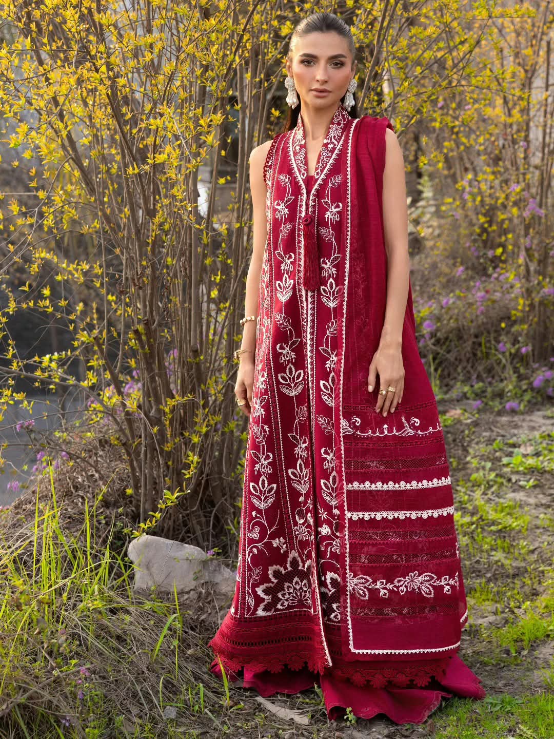 Crimson Luxury Lawn 2026 hit Code 5A Maroon red