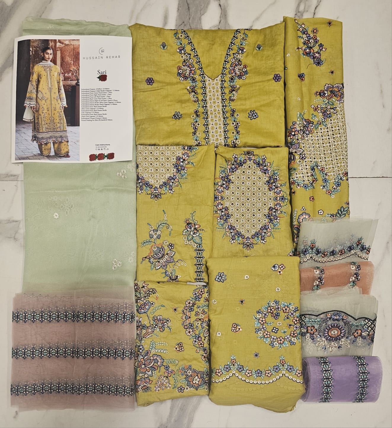 Hussain Rehar Luxury Lawn 2026 eid Ul Azha Hit Code Sari Honey Mustard Yellow