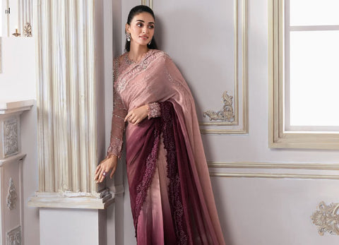 Mariab Luxury Chiffon Collection 2025 Hit Code Chiffon Saree D1