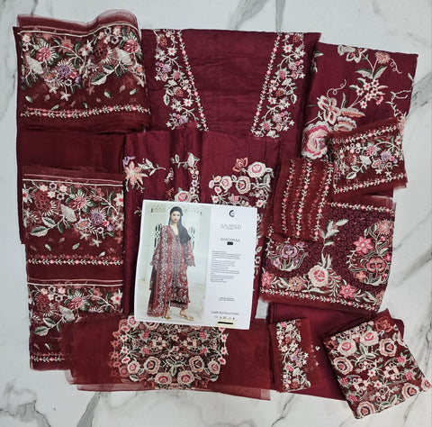 Hussain Rehar Luxury Lawn 2026 hit code Kastanna Maroon
