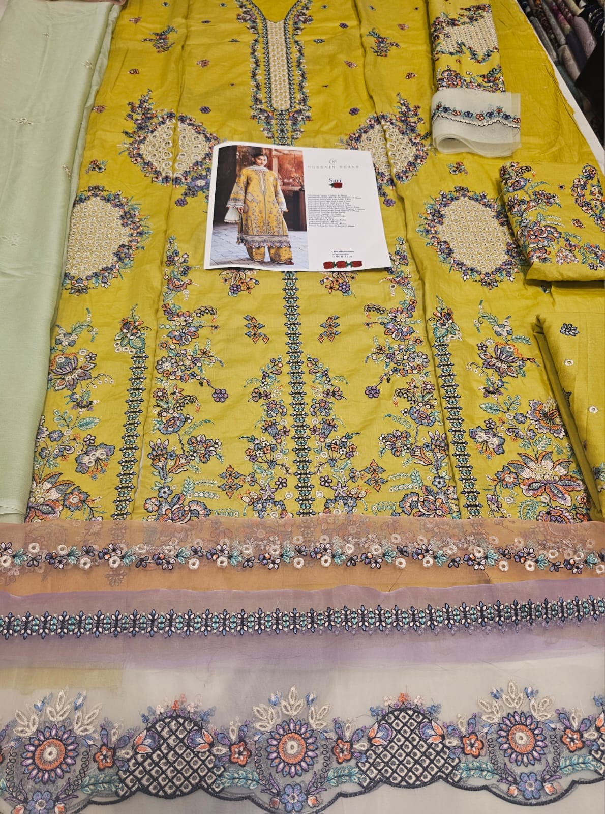 Hussain Rehar Luxury Lawn 2026 eid Ul Azha Hit Code Sari Honey Mustard Yellow