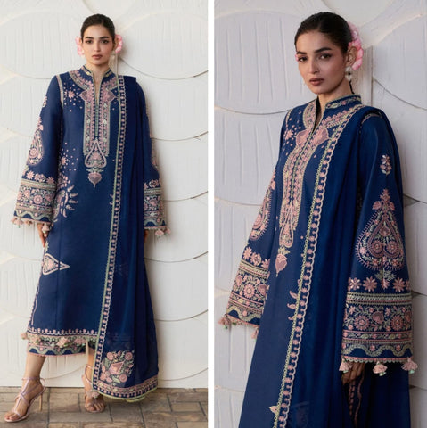 Hussain Rehar Luxury Lawn 2026 eid Ul Azha Hit Code Abi Navy Blue