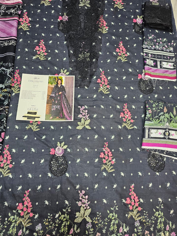 Elaf Luxury Lawn Print Chikenkari 2026 Hit Code ARZO 7A Black