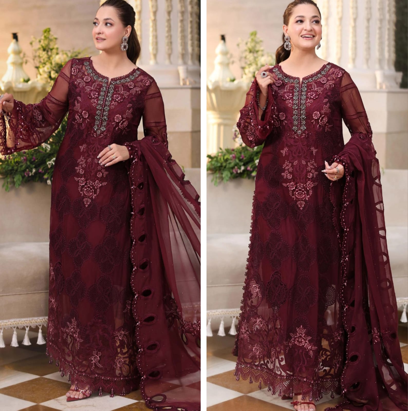 Mariab Luxury Chiffon Collection 2026 Hit Code D8 Maroon