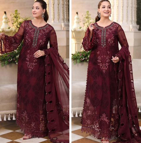 Mariab Luxury Chiffon Collection 2026 Hit Code D8 Maroon