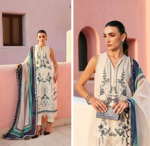 MariaB Luxury Lawn 2026 Hit Code off white Silk Dupata