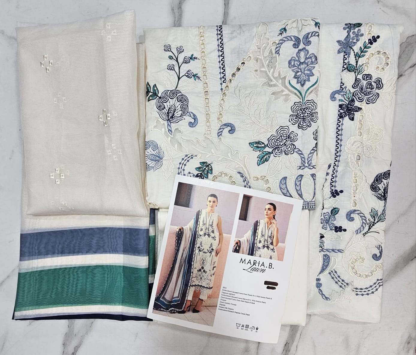 MariaB Luxury Lawn 2026 Hit Code off white Silk Dupata