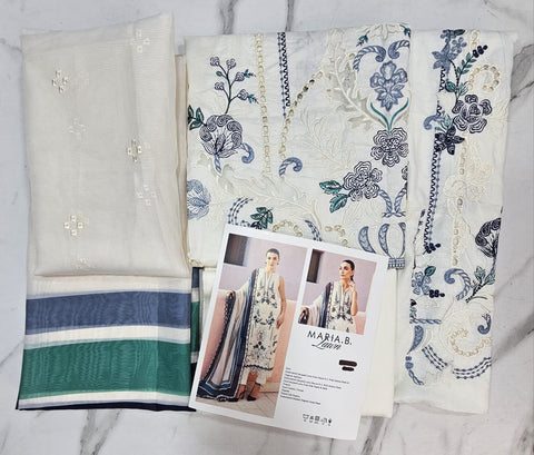 MariaB Luxury Lawn 2026 Hit Code off white Silk Dupata