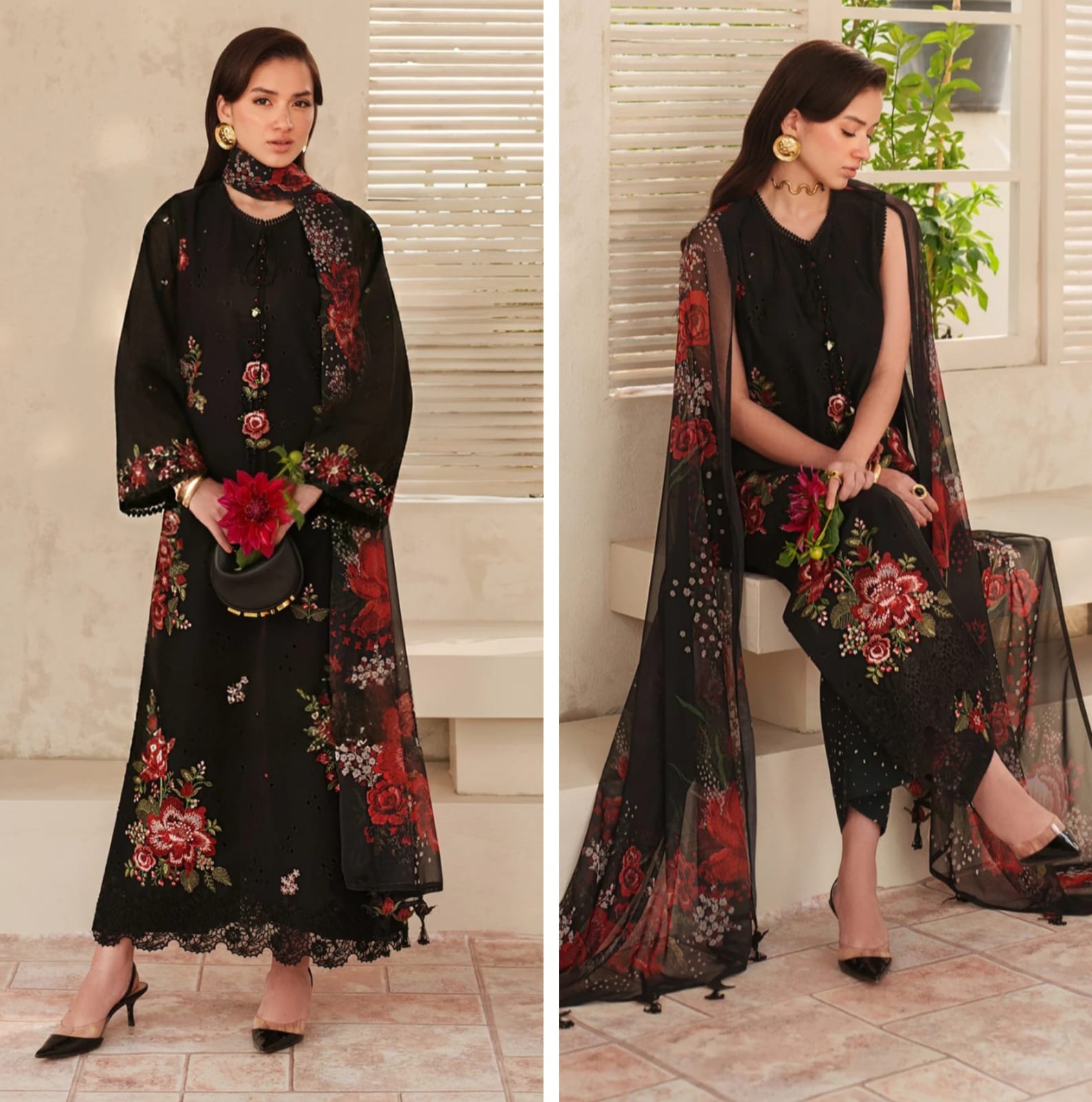 Baroque Embroidered Lawn 2026 Hit Code Black Multi Chiffon Digital Prints Dupata