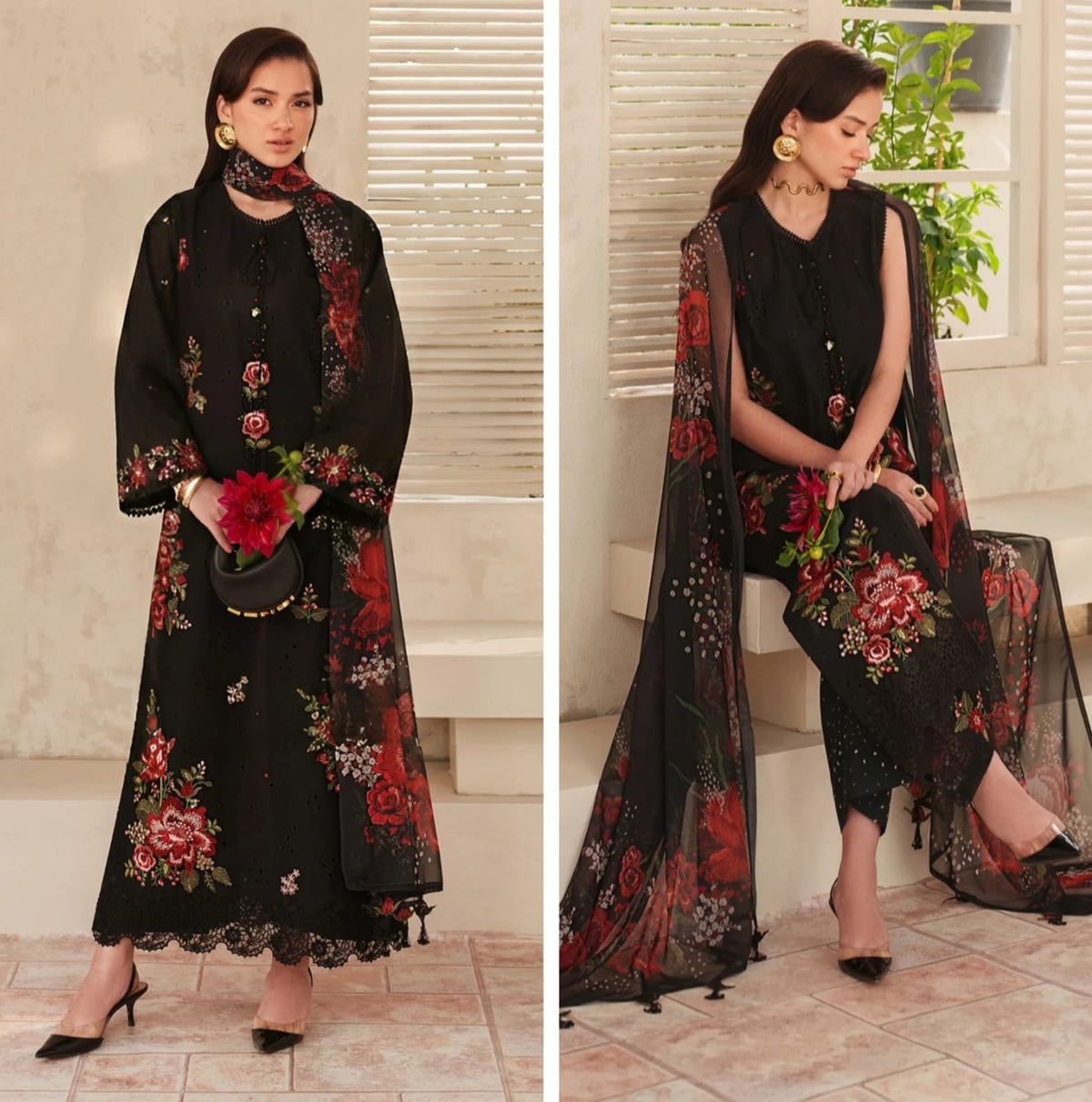 Baroque Embroidered Lawn 2026 Hit Code Black Multi Chiffon Digital Prints Dupata