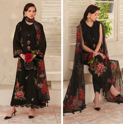 Baroque Embroidered Lawn 2026 Hit Code Black Multi Chiffon Digital Prints Dupata