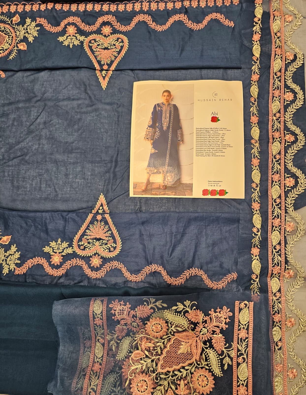 Hussain Rehar Luxury Lawn 2026 eid Ul Azha Hit Code Abi Navy Blue