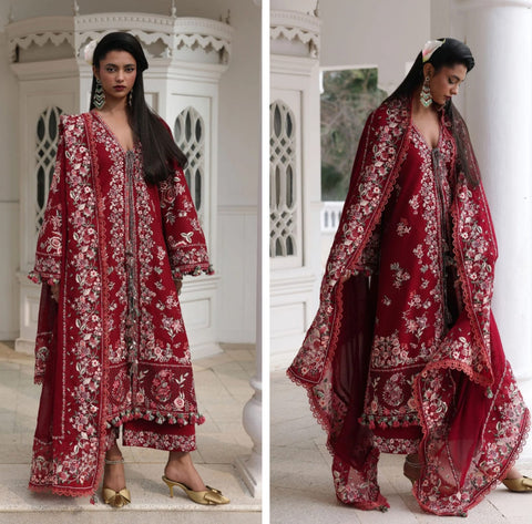 Hussain Rehar Luxury Lawn 2026 hit code Kastanna Maroon