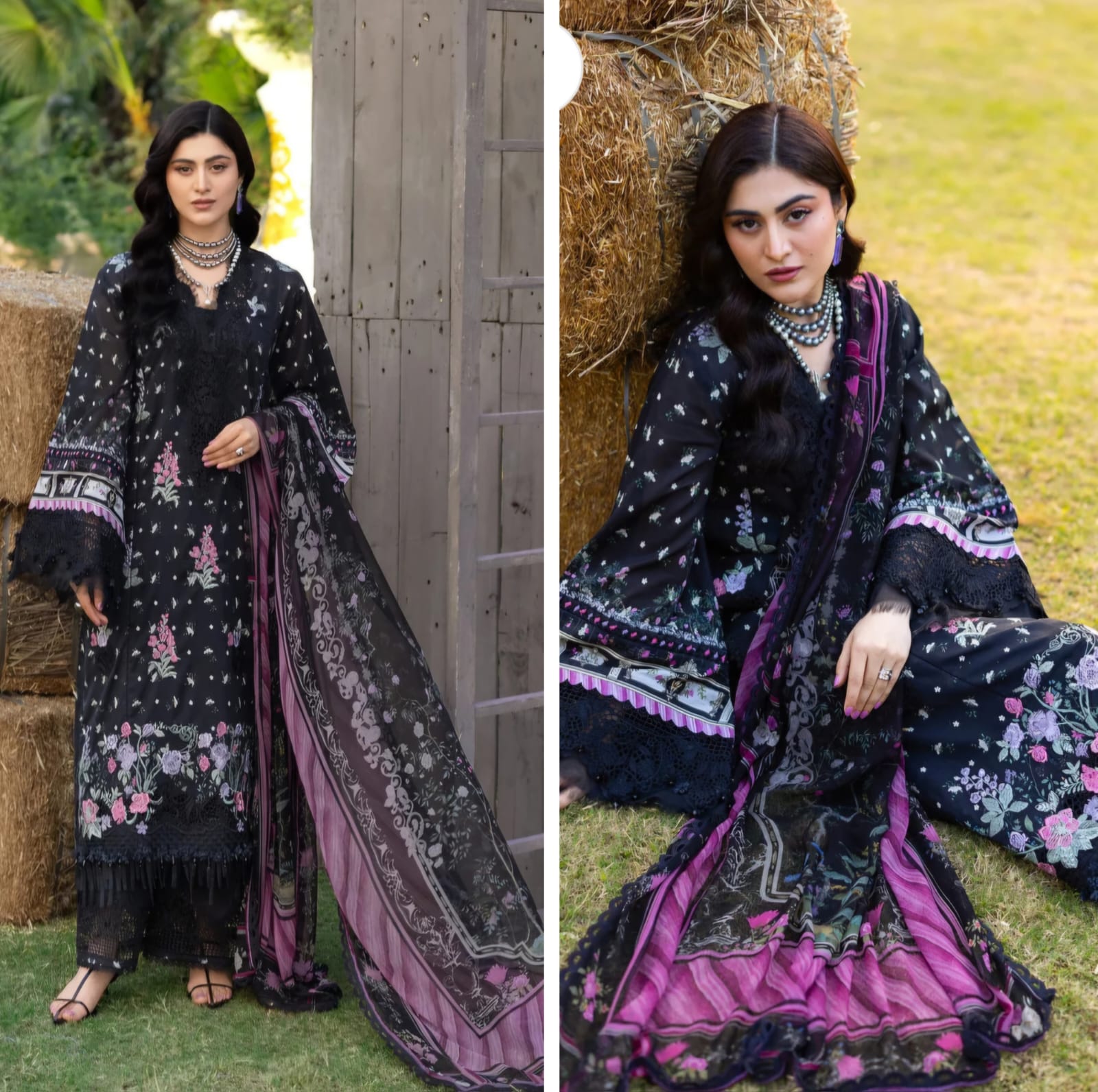Elaf Luxury Lawn Print Chikenkari 2026 Hit Code ARZO 7A Black