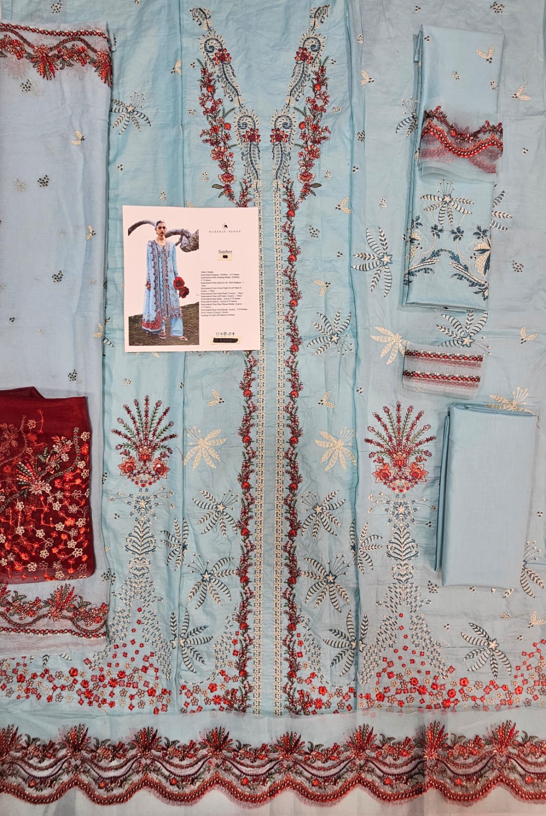 Hussain Rehar Luxury Lawn 2026 hit code Sky Aqua