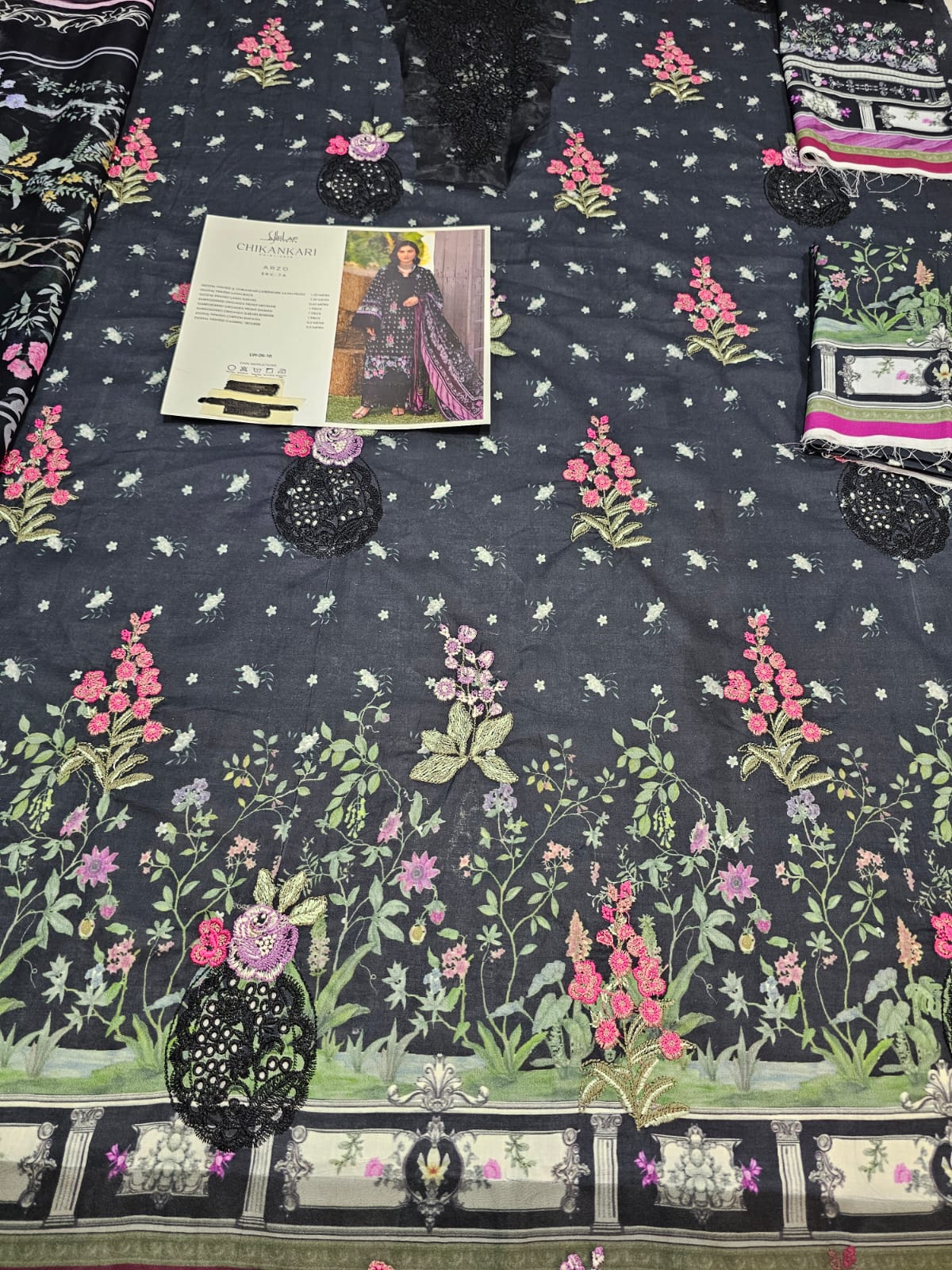 Elaf Luxury Lawn Print Chikenkari 2026 Hit Code ARZO 7A Black