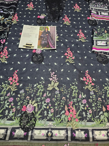 Elaf Luxury Lawn Print Chikenkari 2026 Hit Code ARZO 7A Black