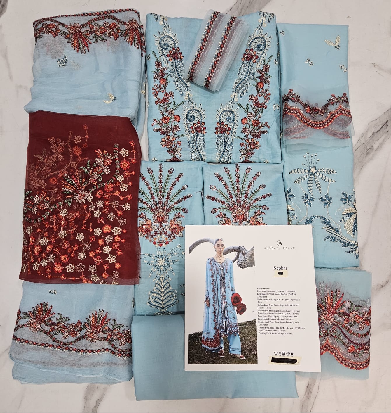 Hussain Rehar Luxury Lawn 2026 hit code Sky Aqua