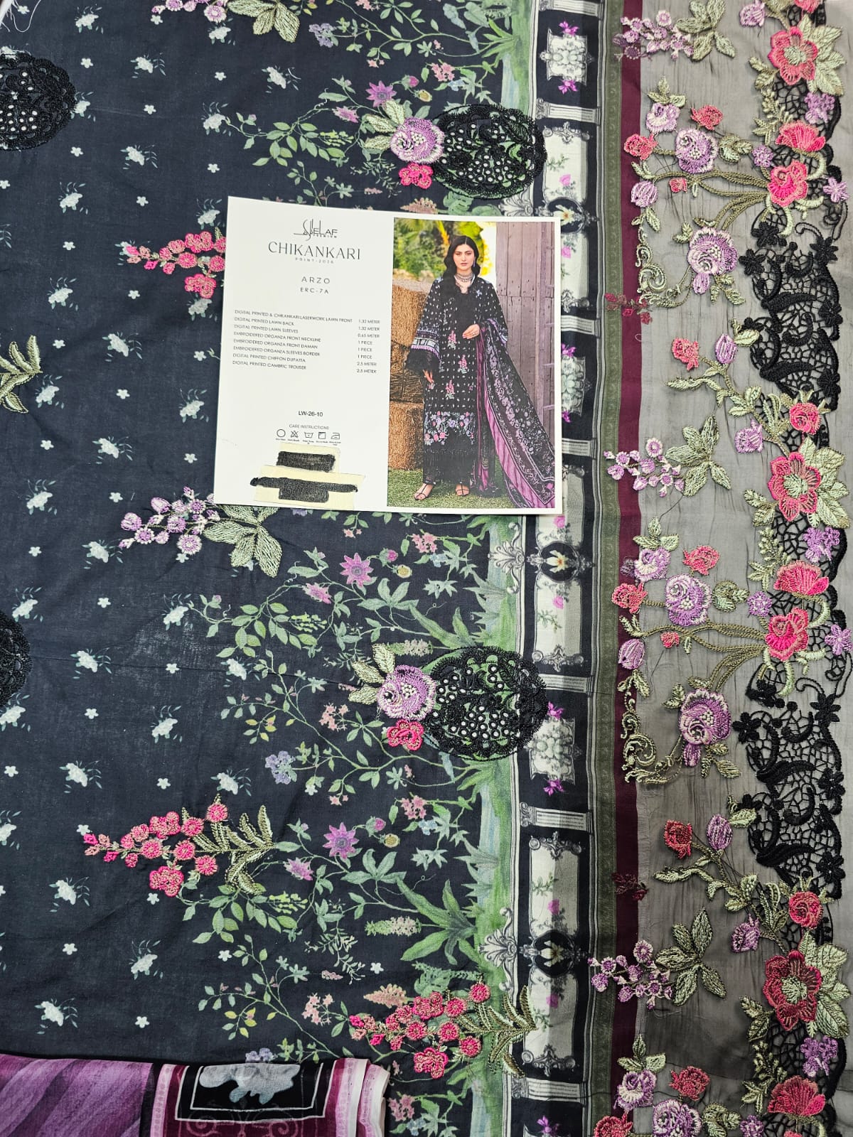Elaf Luxury Lawn Print Chikenkari 2026 Hit Code ARZO 7A Black